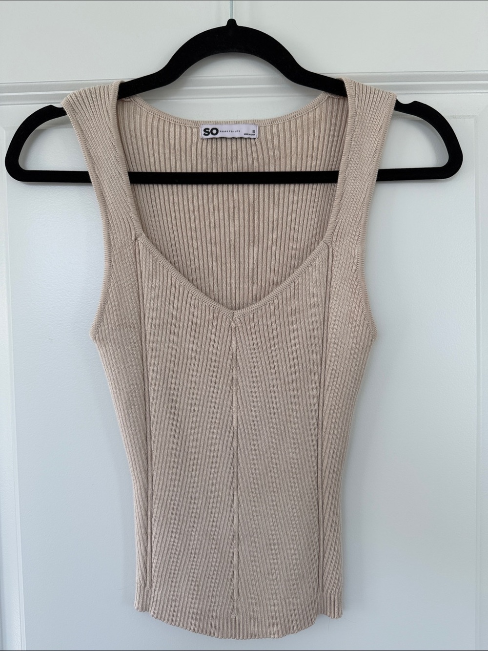 SO Beige Ribbed V-Neck Tank Top